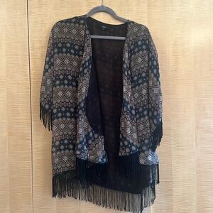 LF Millau Aztec Kimono Pink Black Multi Color Tassel Fringe End